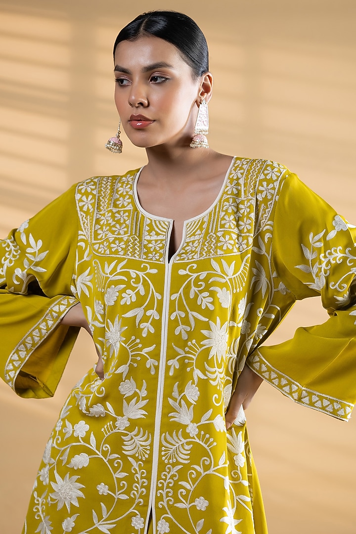Lime Green Double Georgette Zari Embroidered Kurta Set by Label Radini at Pernia's Pop Up Shop