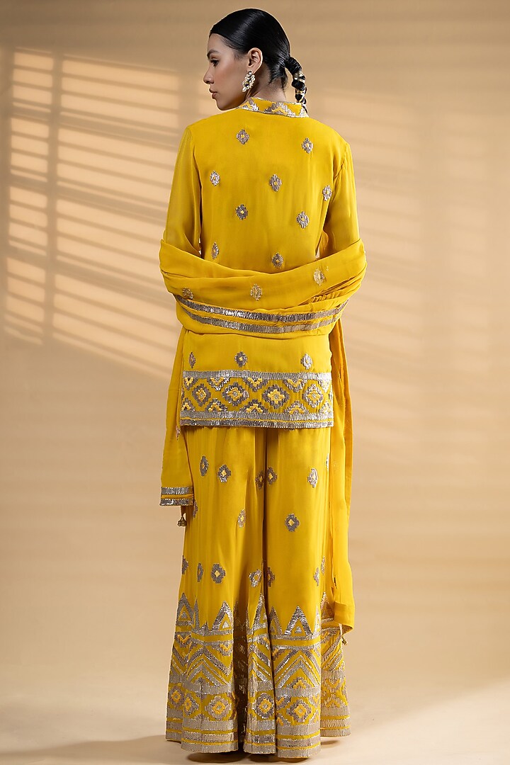 Yellow Georgette Gota Embroidered Wedding Sharara Set by Label Radini at Pernia's Pop Up Shop