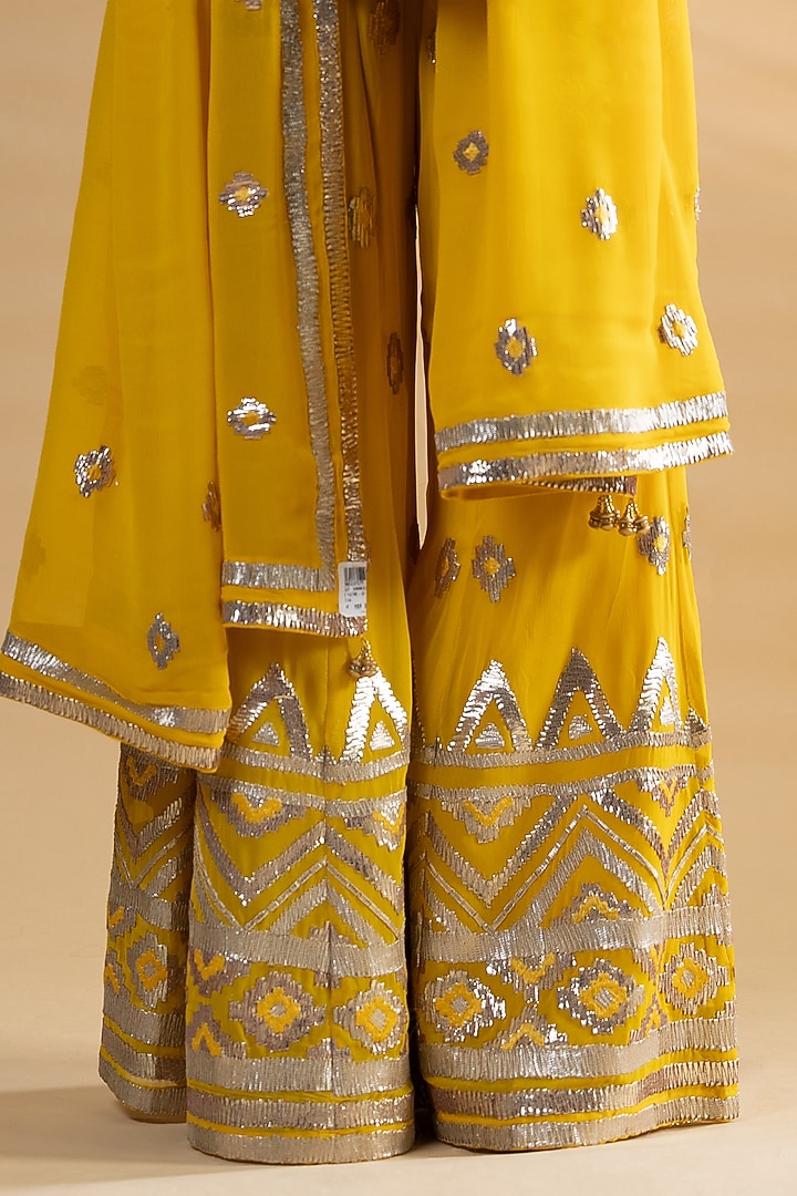 Yellow Georgette Gota Embroidered Wedding Sharara Set by Label Radini at Pernia's Pop Up Shop