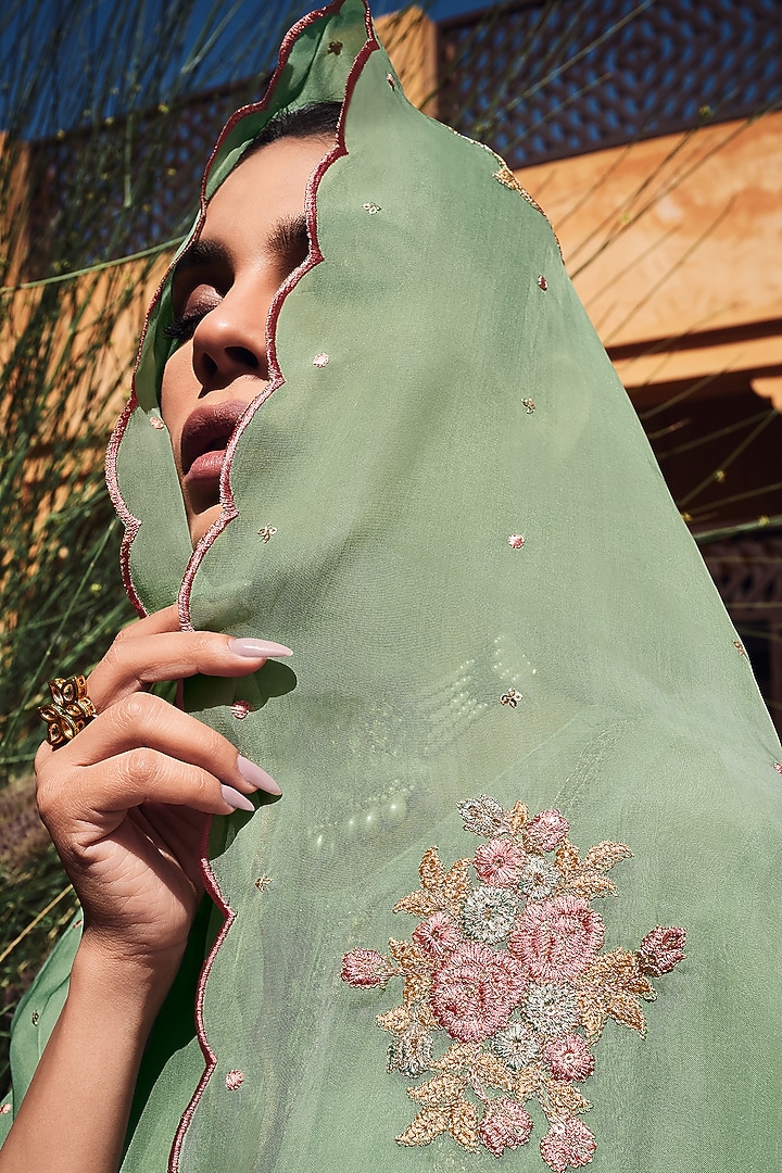 Jade Green Viscose Crepe Sharara Set by Label Varsha at Pernia's Pop Up Shop