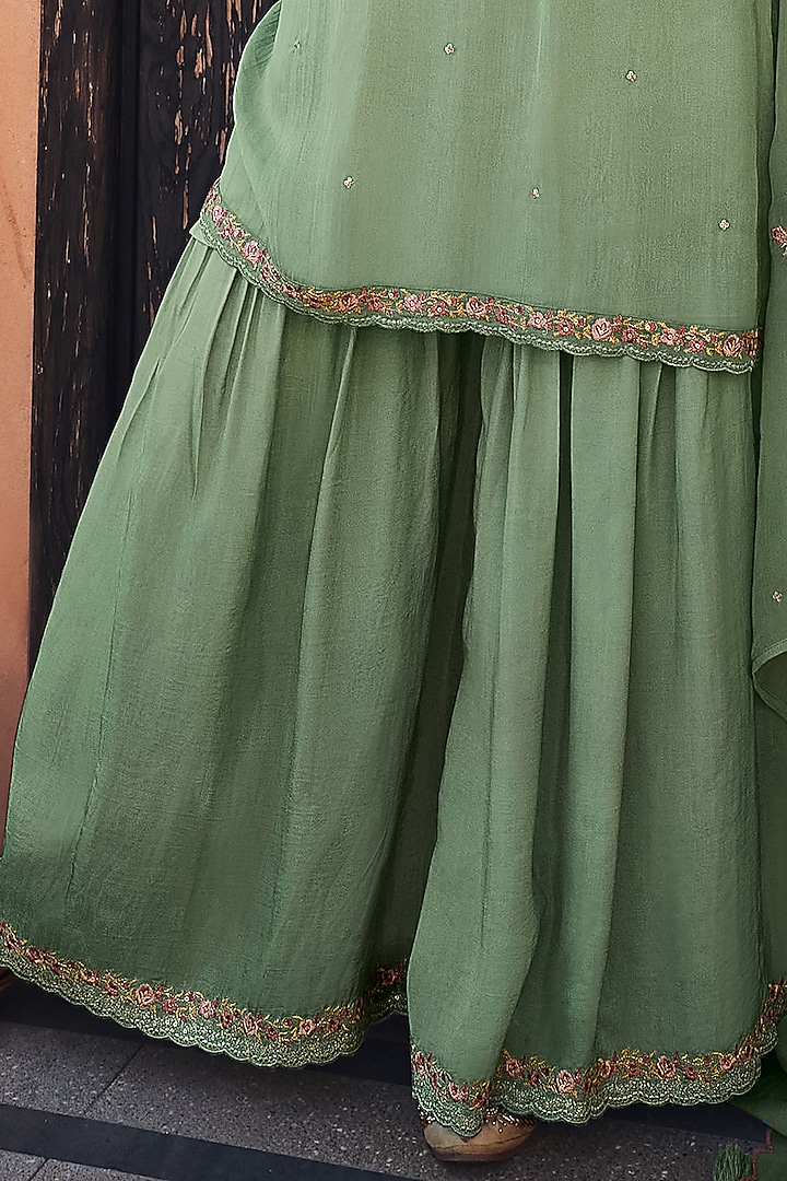 Jade Green Viscose Crepe Sharara Set by Label Varsha at Pernia's Pop Up Shop