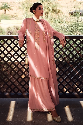 Peony Pink Viscose Crepe Sharara Set by Label Varsha
