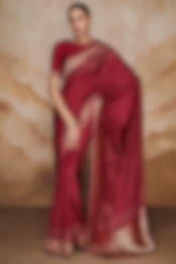 Red Viscose Woven Party Wear Saree Set by Label Varsha at Pernia's Pop Up Shop
