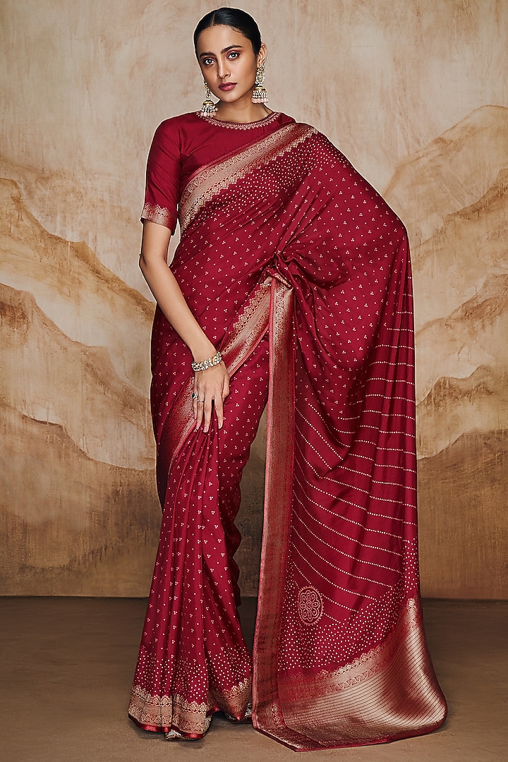 Red Viscose Woven Party Wear Saree Set by Label Varsha at Pernia's Pop Up Shop