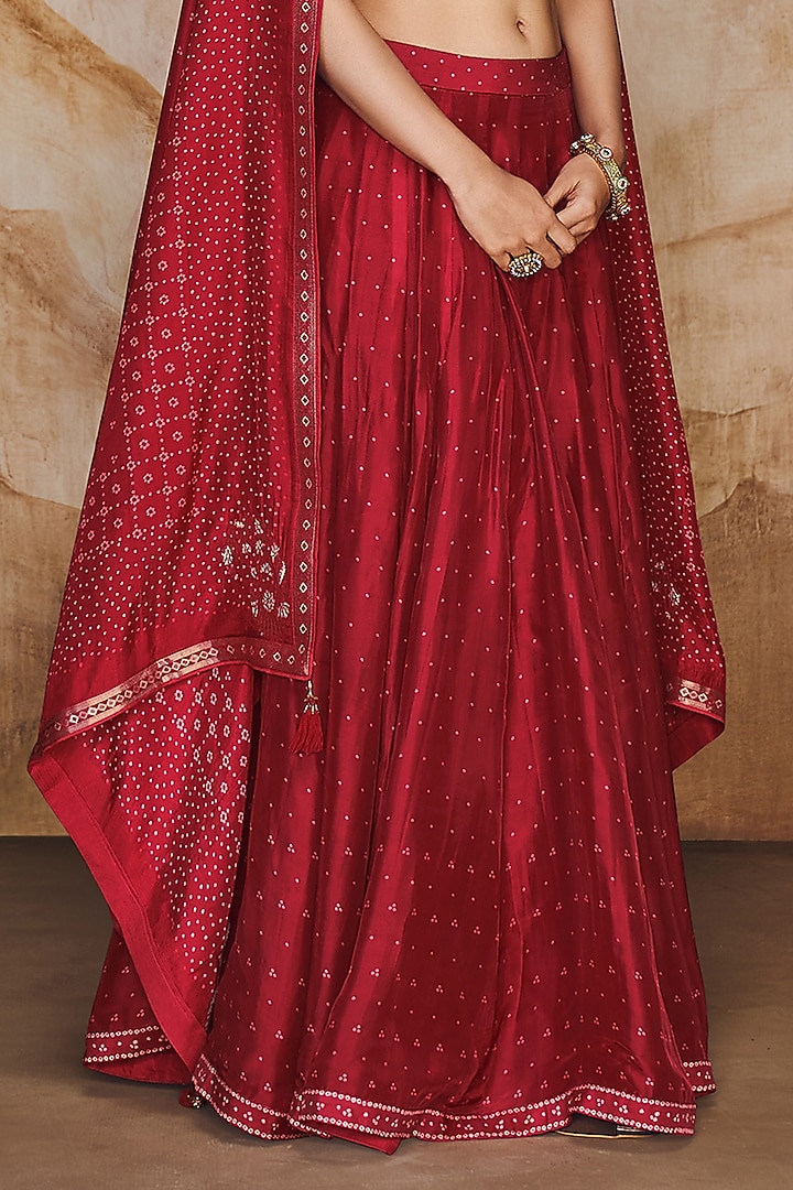 Red Viscose Uppada Digitally Crafted Lehenga Set by Label Varsha at Pernia's Pop Up Shop