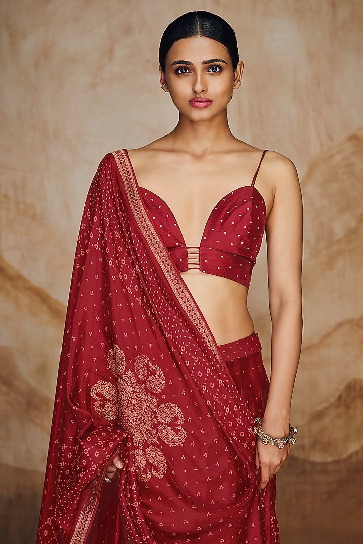 Red Viscose Uppada Digitally Crafted Lehenga Set by Label Varsha at Pernia's Pop Up Shop