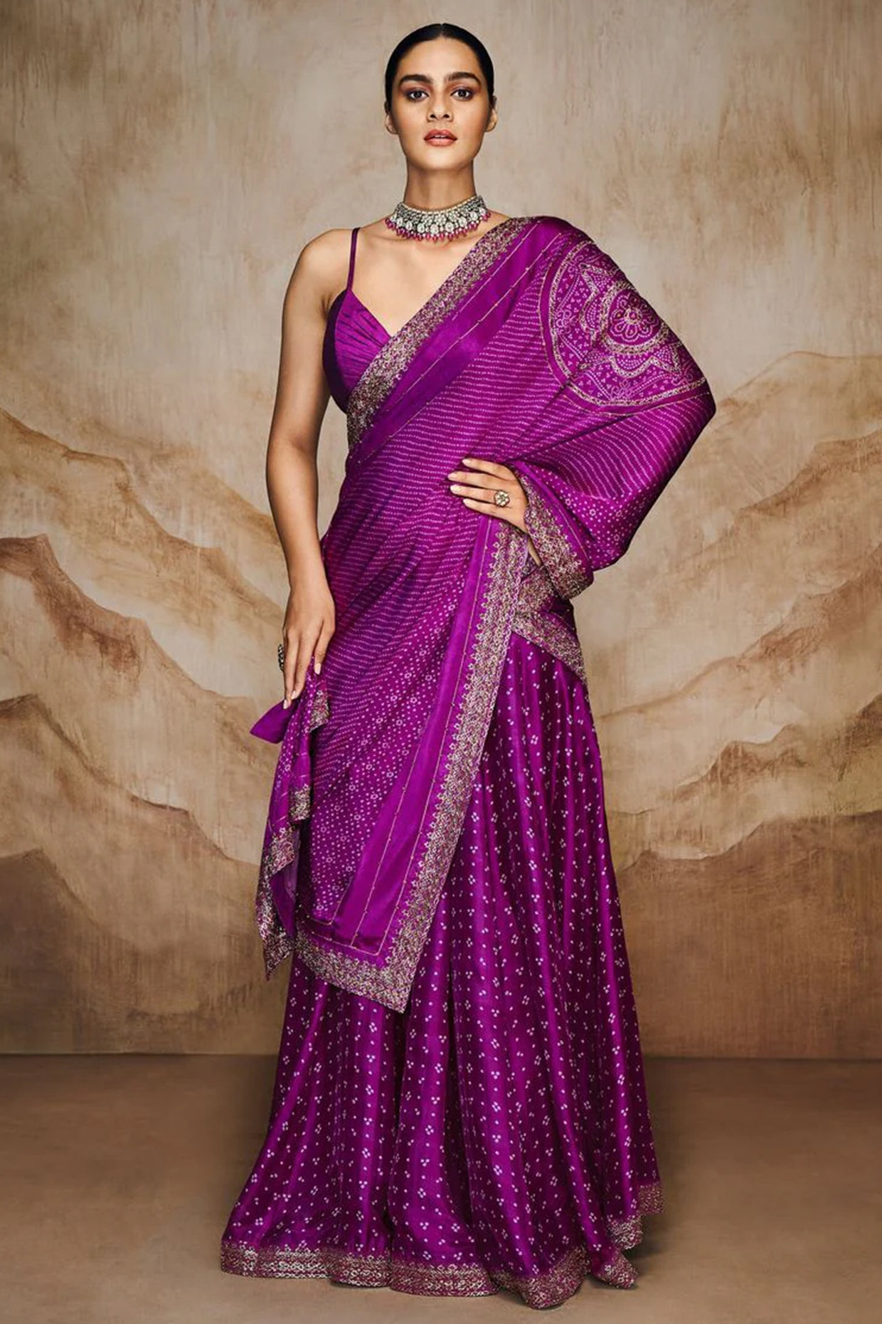 Purple Viscose Satin Sequins & Zari Hand Embroidered Lehenga Set by Label Varsha at Pernia's Pop Up Shop