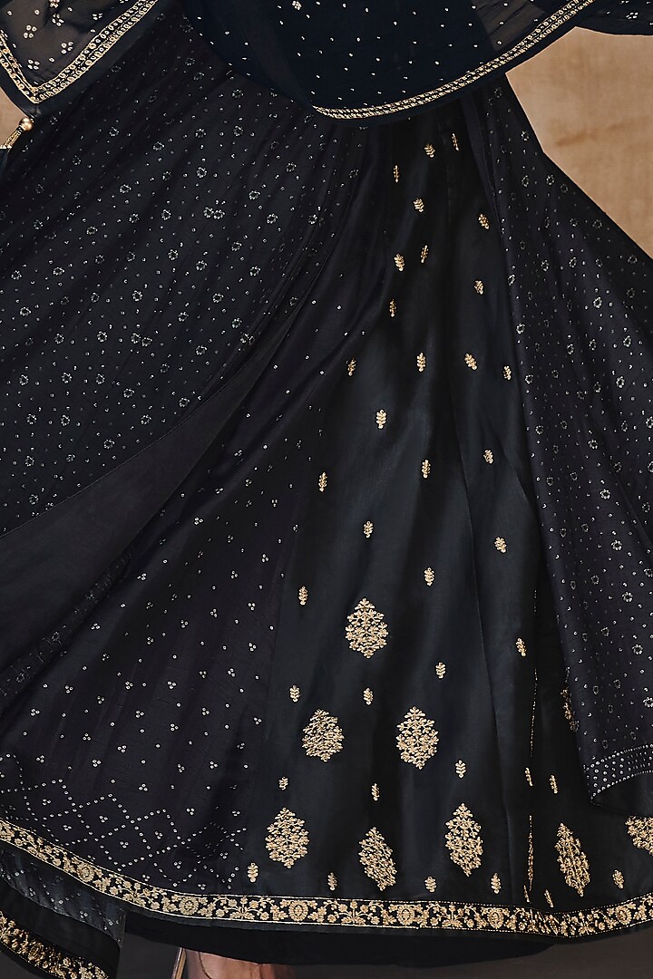 Black Cotton Silk Zari & Thread Embroidered Lehenga Set by Label Varsha at Pernia's Pop Up Shop