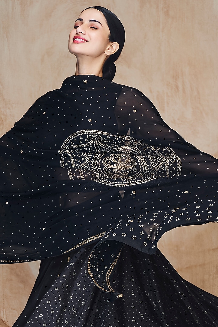 Black Cotton Silk Zari & Thread Embroidered Lehenga Set by Label Varsha at Pernia's Pop Up Shop