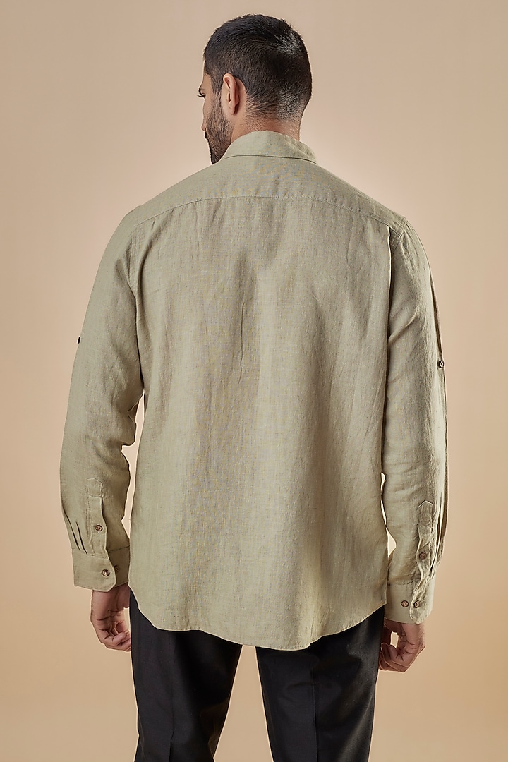 Brown Pure Linen Embroidered Party Wear Shirt by Linen Bloom Men at Pernia's Pop Up Shop