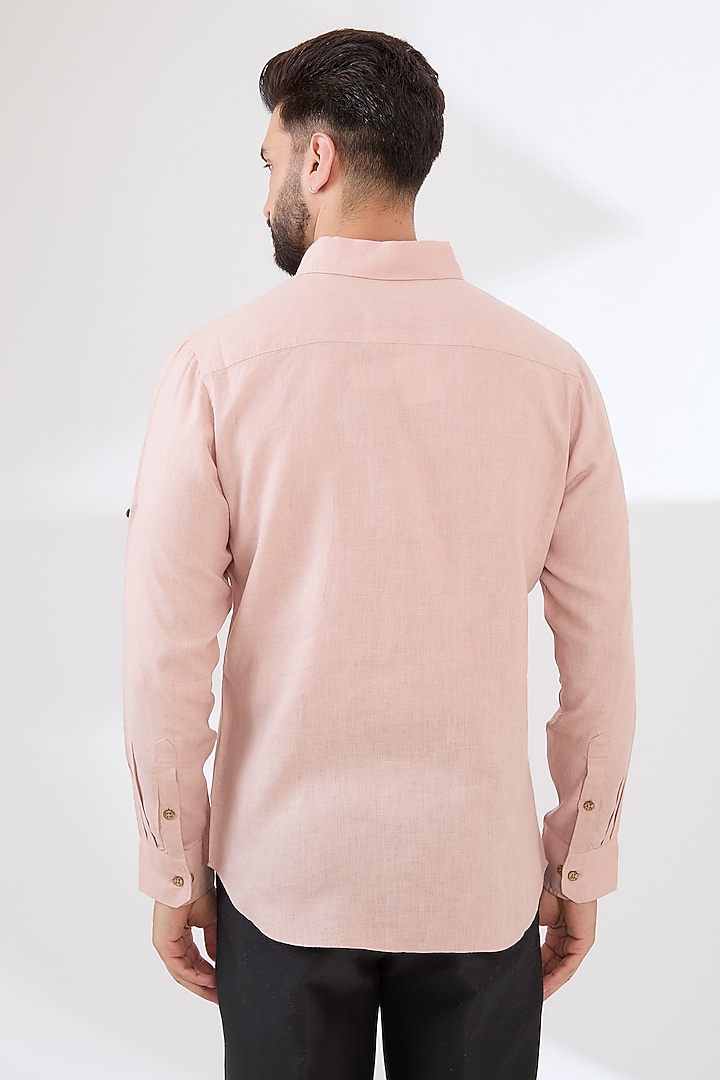 Light Pink Linen Embroidered Party Wear Shirt by Linen Bloom Men at Pernia's Pop Up Shop