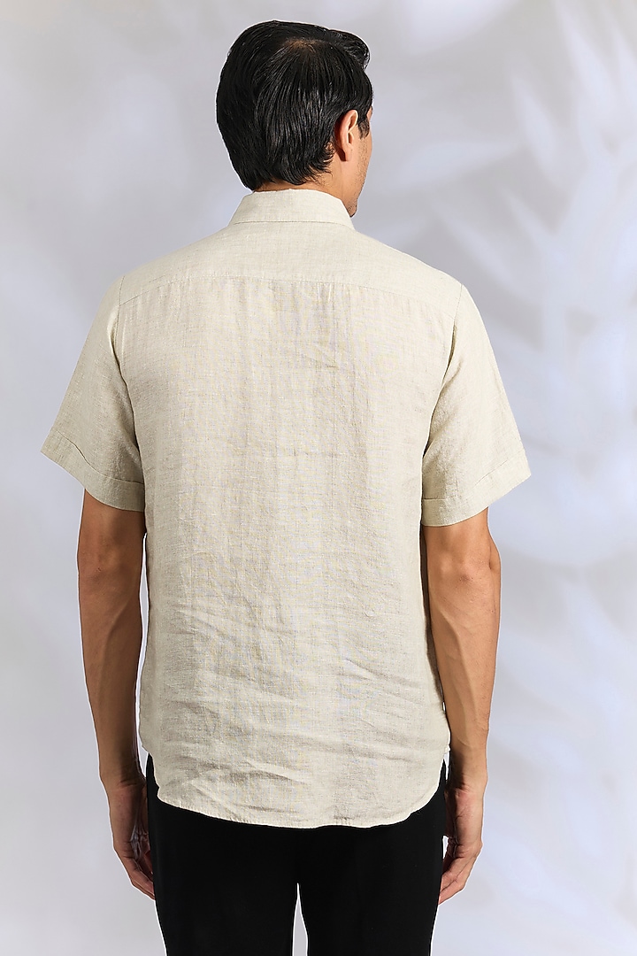 Beige Linen Party Wear Shirt by Linen Bloom Men at Pernia's Pop Up Shop