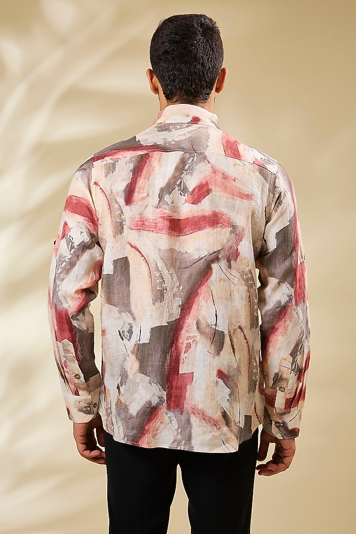 Pink Linen Printed Party Wear Shirt by Linen Bloom Men at Pernia's Pop Up Shop