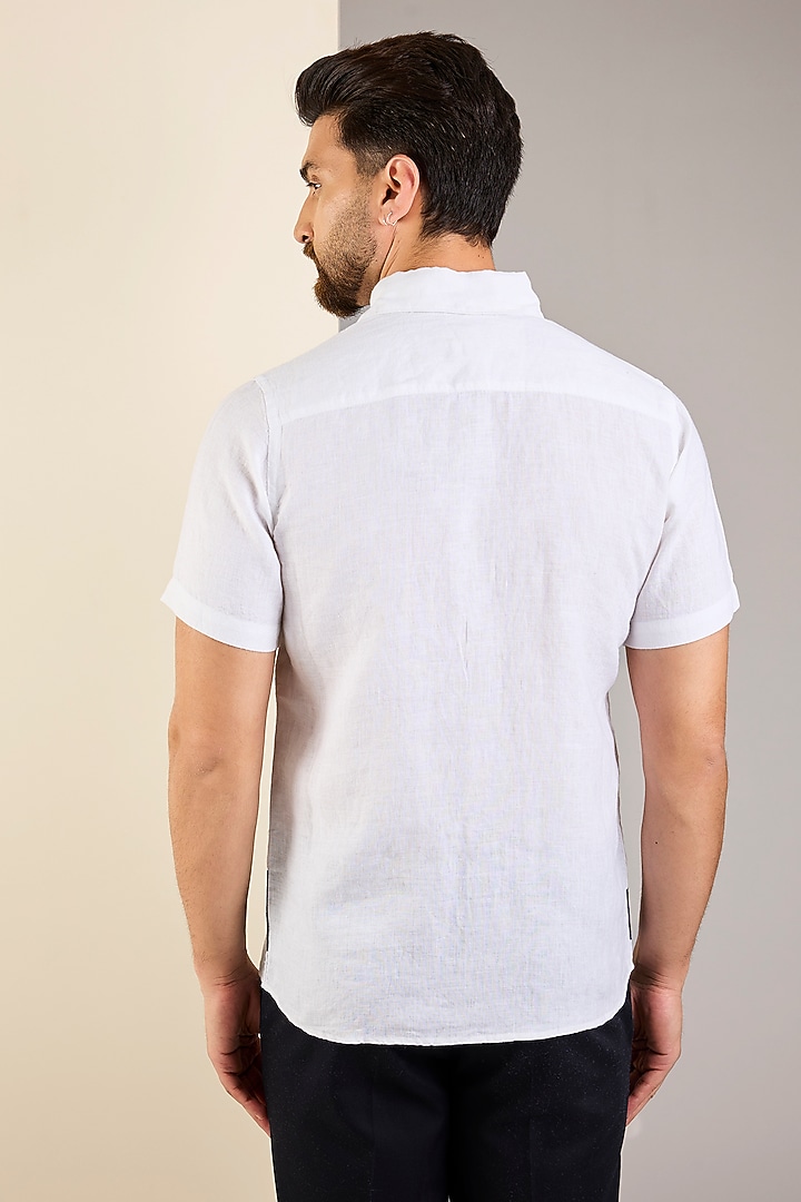 White Linen Embroidered Shirt by Linen Bloom Men at Pernia's Pop Up Shop