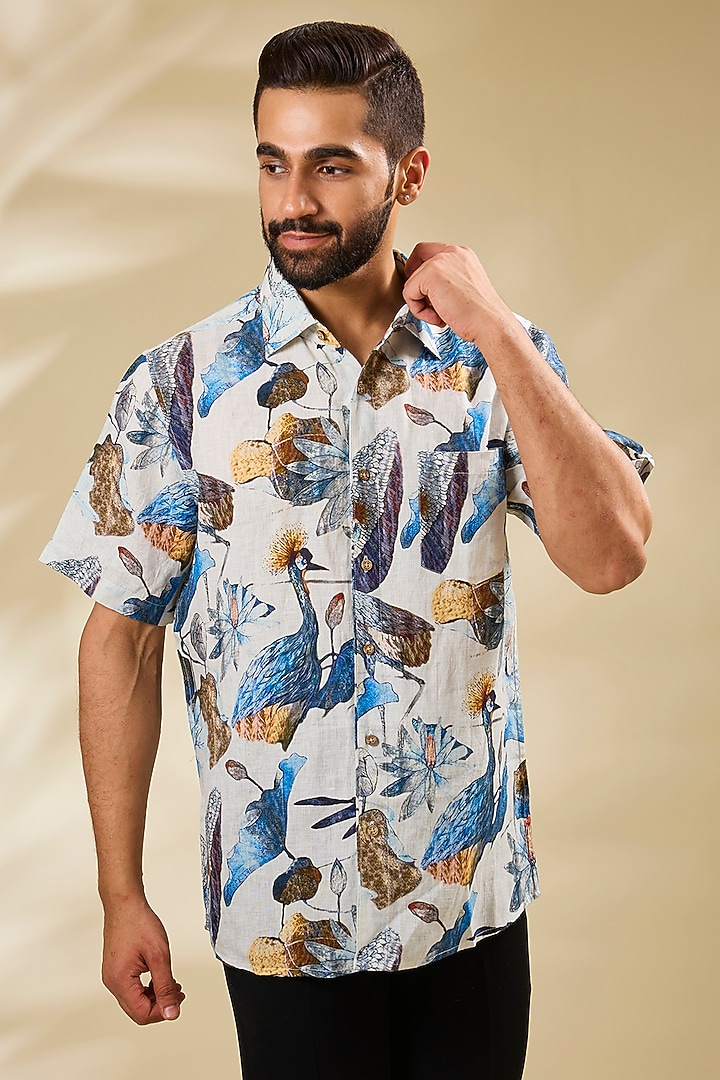 Multi-Colored Linen Printed Party Wear Shirt by Linen Bloom Men at Pernia's Pop Up Shop
