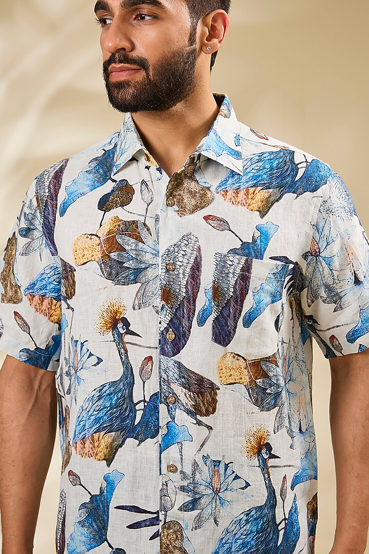Multi-Colored Linen Printed Party Wear Shirt by Linen Bloom Men at Pernia's Pop Up Shop