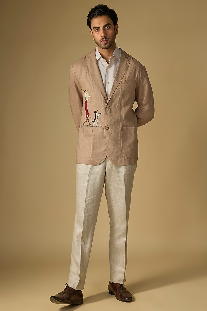 Khaki Linen Tuxedo by Linen Bloom Men at Pernia's Pop Up Shop