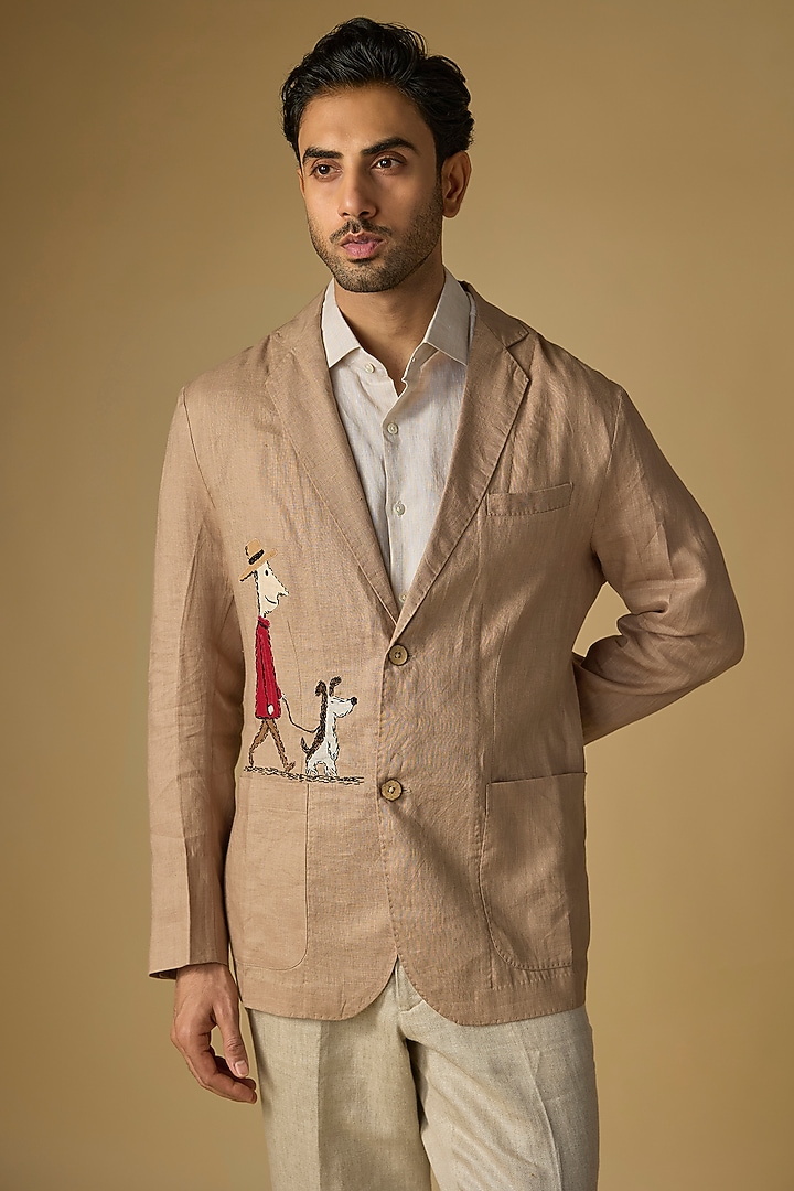 Khaki Linen Tuxedo by Linen Bloom Men at Pernia's Pop Up Shop