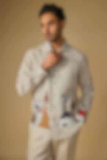 Beige Linen Wedding Shirt by Linen Bloom Men at Pernia's Pop Up Shop