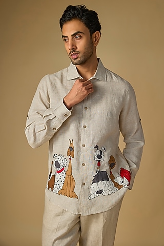 Beige Linen Shirt by Linen Bloom Men
