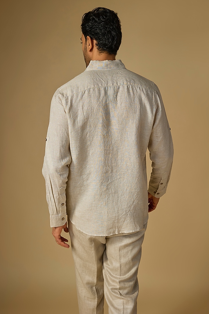 Beige Linen Wedding Shirt by Linen Bloom Men at Pernia's Pop Up Shop