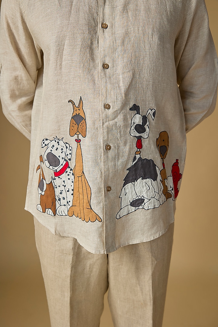 Beige Linen Wedding Shirt by Linen Bloom Men at Pernia's Pop Up Shop
