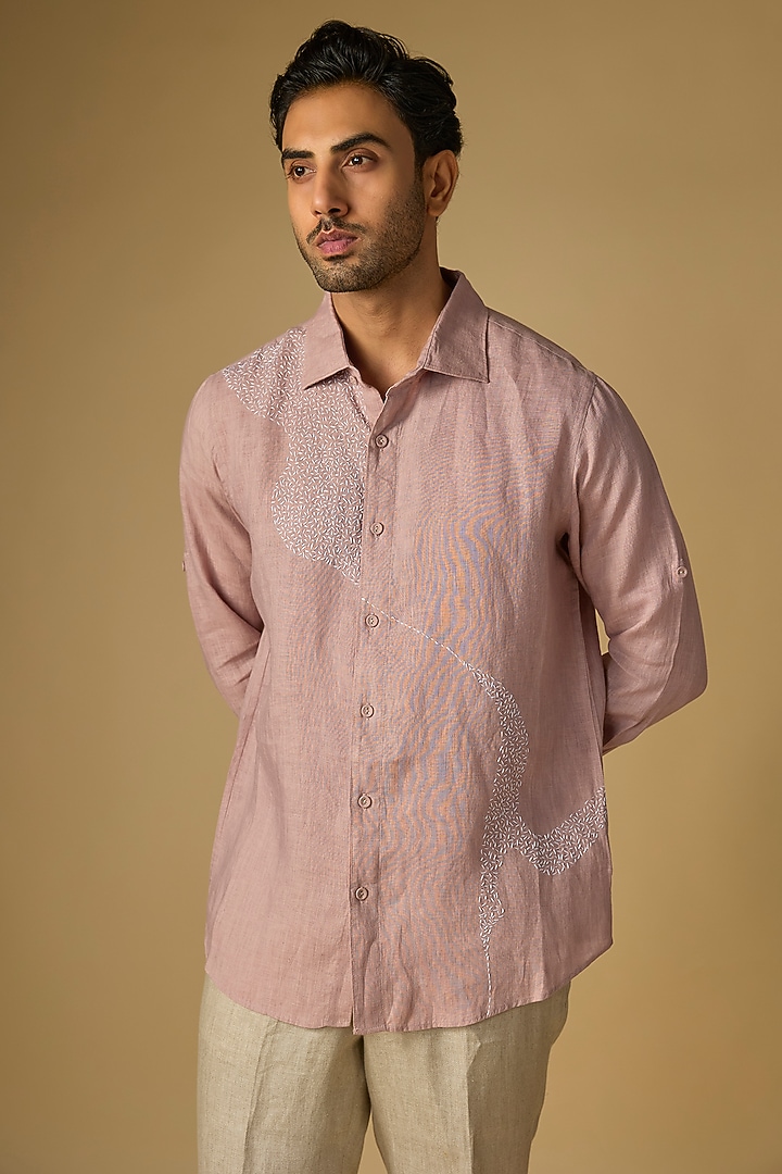 Pink Linen Party Wear Shirt by Linen Bloom Men at Pernia's Pop Up Shop