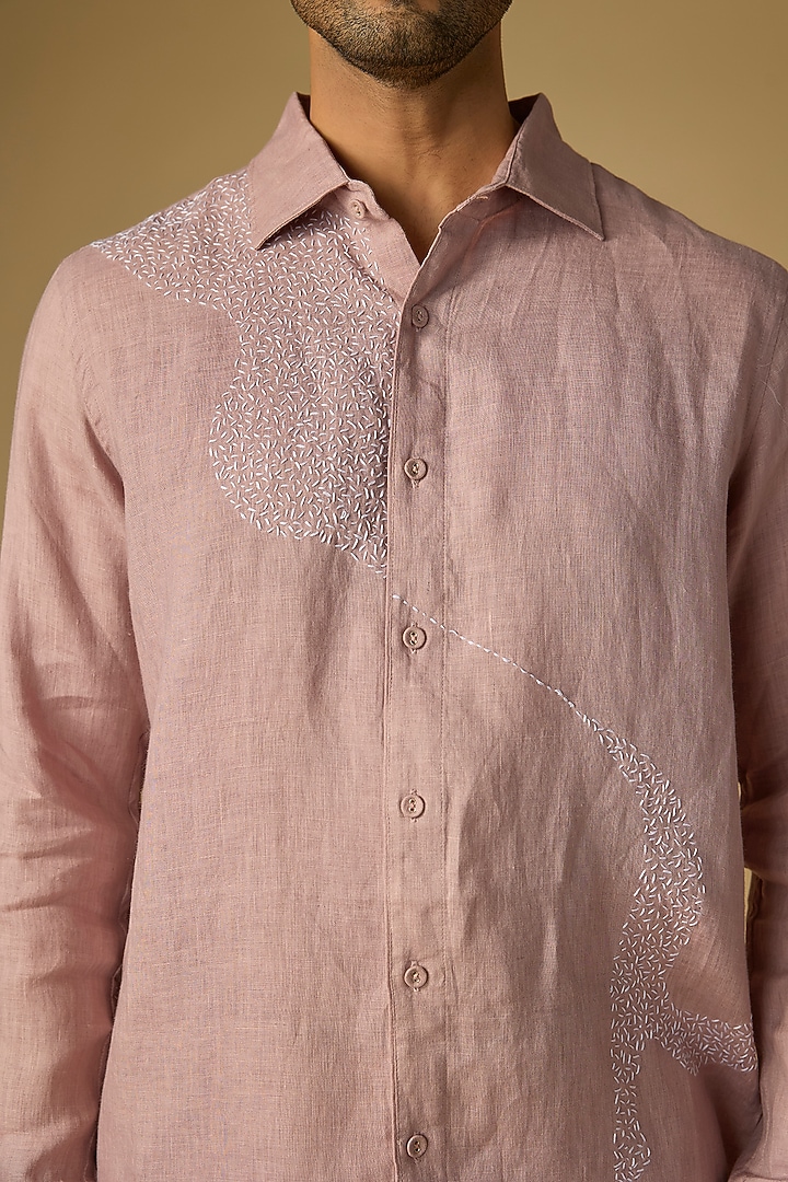 Pink Linen Party Wear Shirt by Linen Bloom Men at Pernia's Pop Up Shop