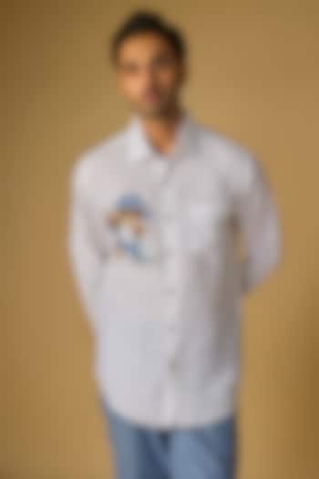 White Linen Party Wear Shirt by Linen Bloom Men at Pernia's Pop Up Shop