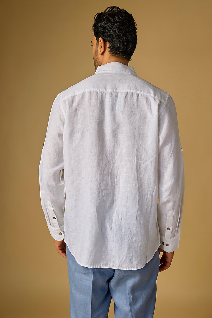 White Linen Party Wear Shirt by Linen Bloom Men at Pernia's Pop Up Shop