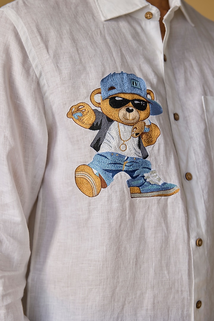 White Linen Party Wear Shirt by Linen Bloom Men at Pernia's Pop Up Shop