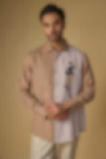Khaki Linen Party Wear Shirt by Linen Bloom Men at Pernia's Pop Up Shop