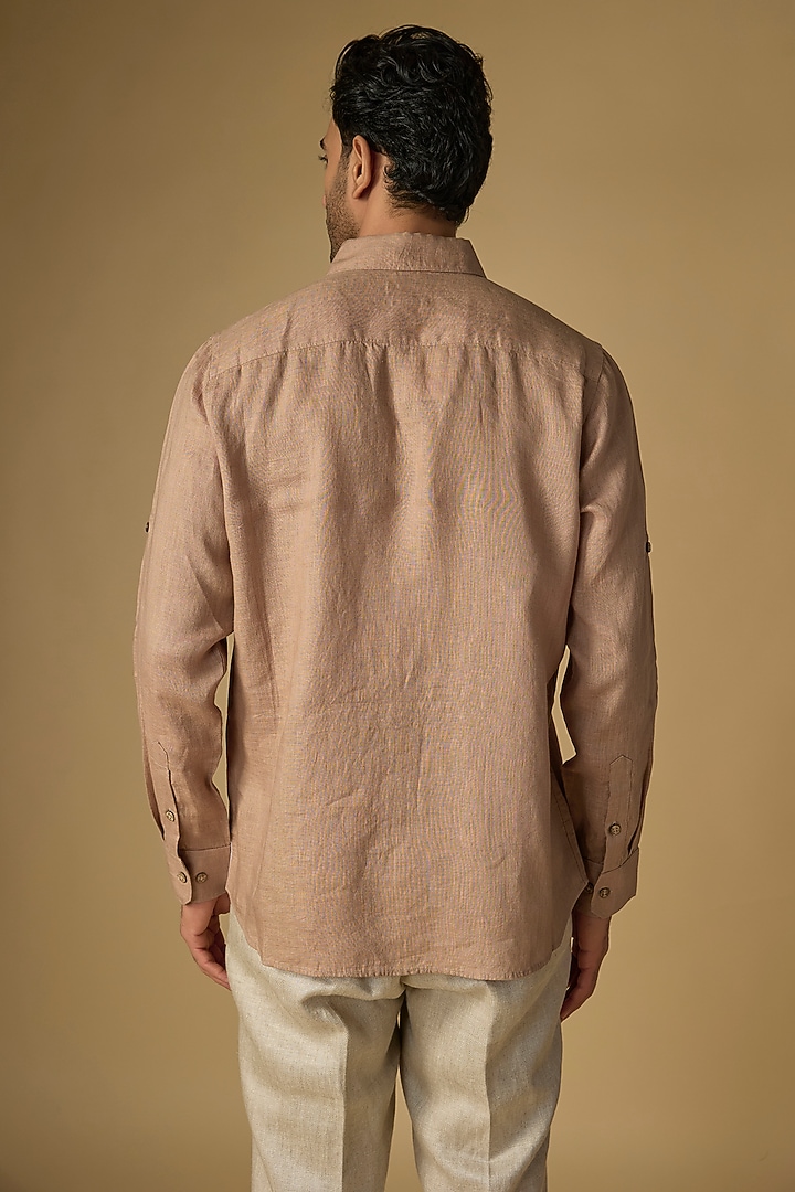 Khaki Linen Party Wear Shirt by Linen Bloom Men at Pernia's Pop Up Shop