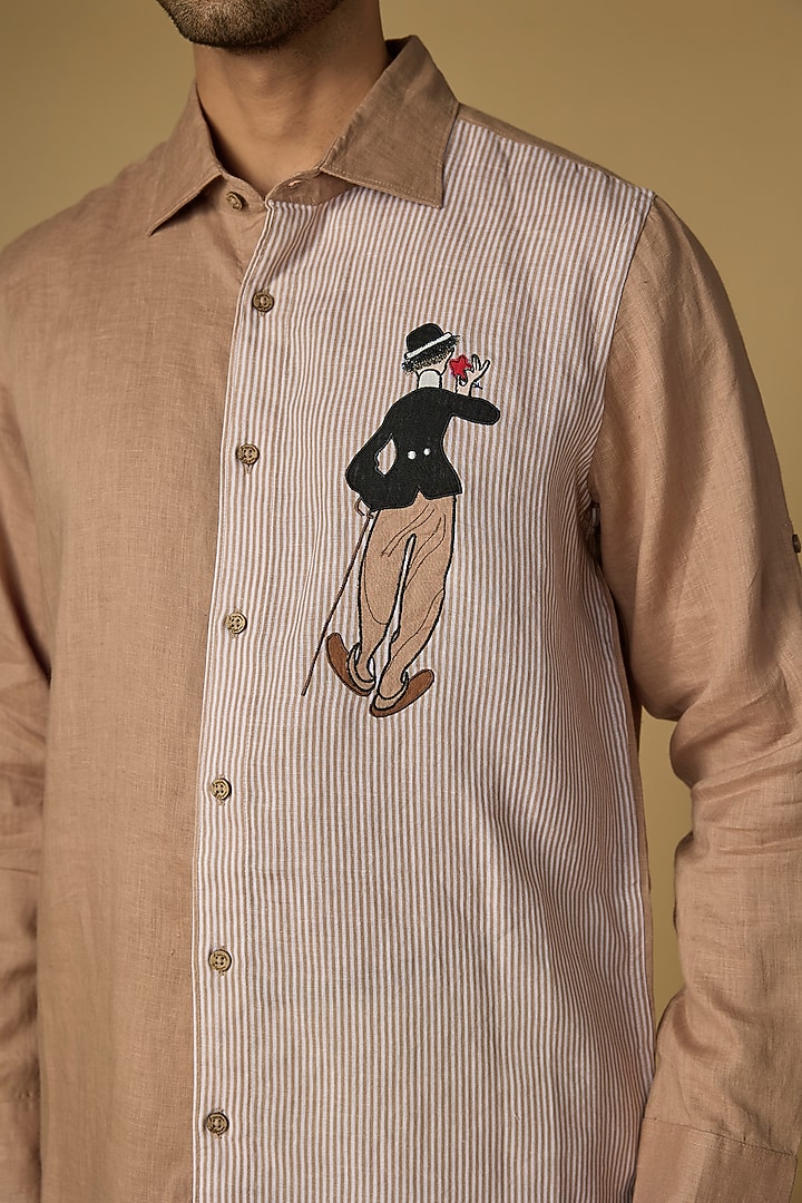 Khaki Linen Party Wear Shirt by Linen Bloom Men at Pernia's Pop Up Shop