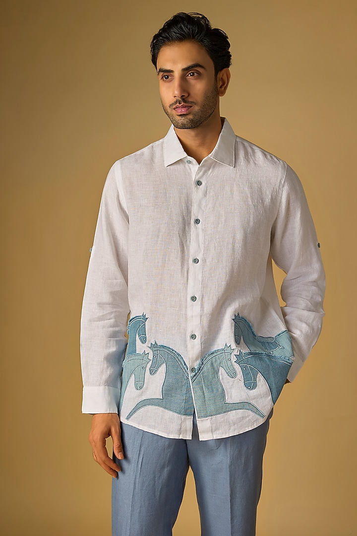 White Linen Wedding Shirt by Linen Bloom Men at Pernia's Pop Up Shop