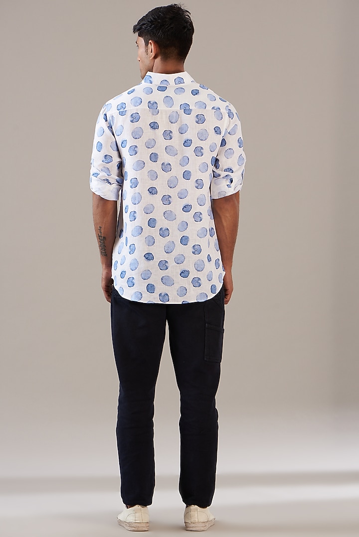 Blue Pure Linen Printed Party Wear Shirt by Linen Bloom Men at Pernia's Pop Up Shop