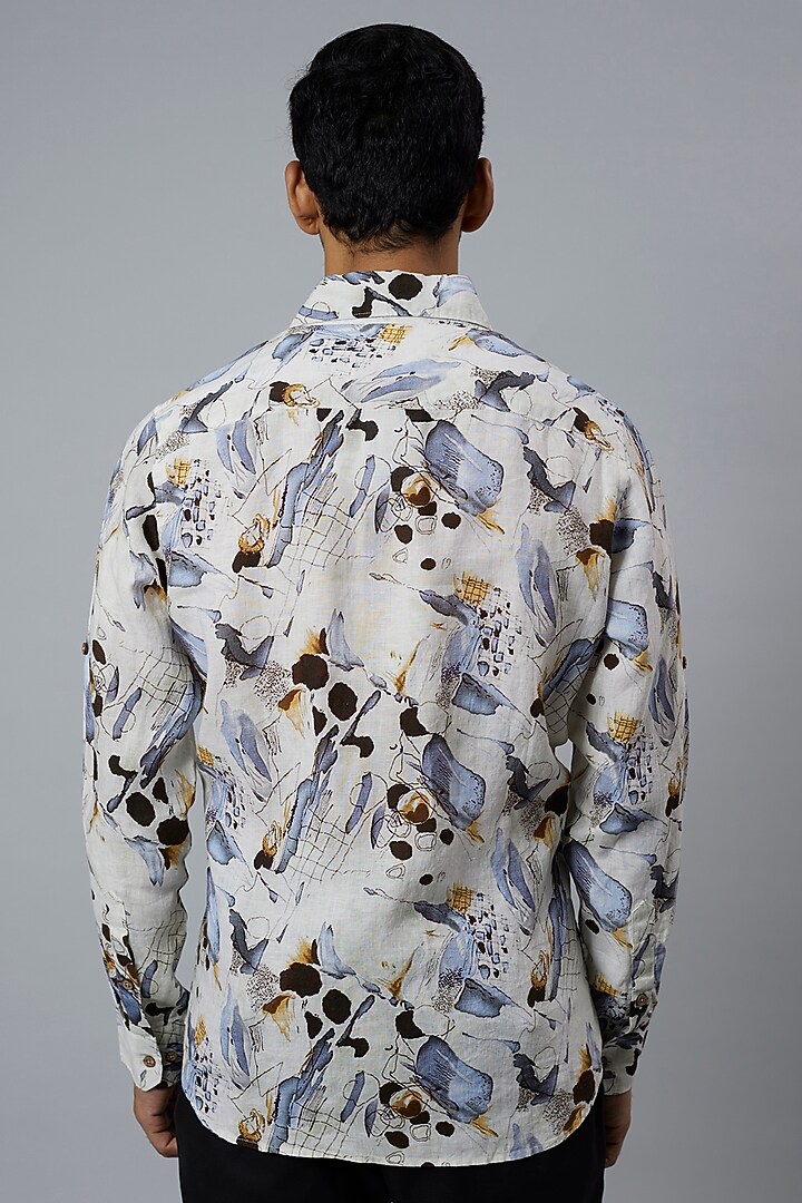 Multi-Colored Pure Linen Printed Party Wear Shirt by Linen Bloom Men at Pernia's Pop Up Shop