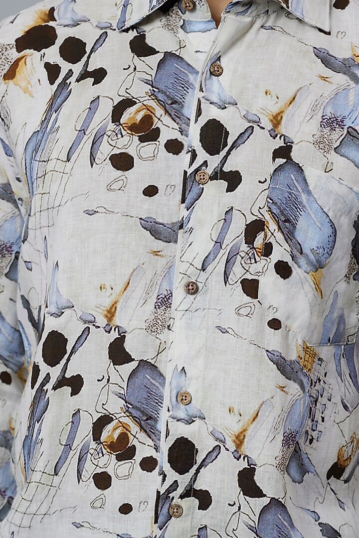 Multi-Colored Pure Linen Printed Party Wear Shirt by Linen Bloom Men at Pernia's Pop Up Shop