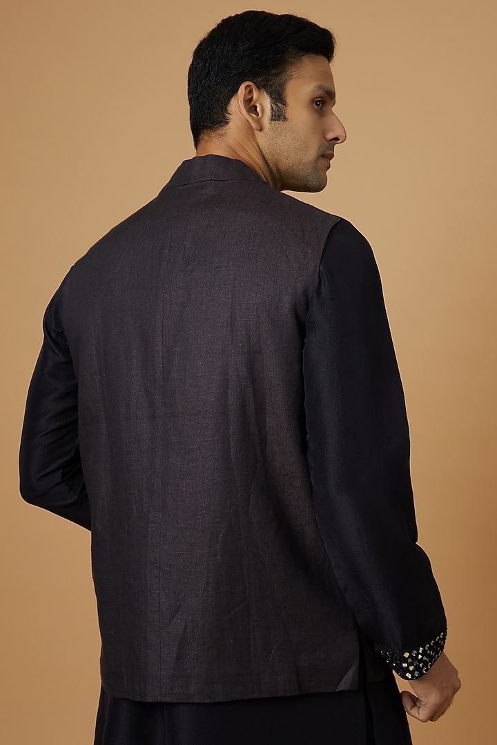 Purple Linen Embroidered Waistcoat by Linen Bloom Men at Pernia's Pop Up Shop