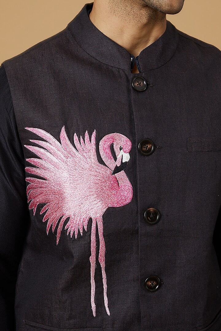 Purple Linen Embroidered Waistcoat by Linen Bloom Men at Pernia's Pop Up Shop