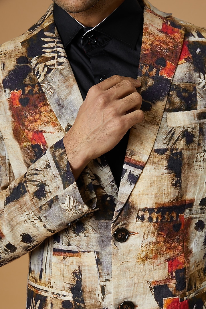 Multi-Colored Linen Digital Printed Blazer by Linen Bloom Men at Pernia's Pop Up Shop