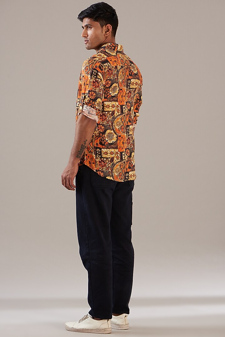 Brown Pure Linen Printed Party Wear Shirt by Linen Bloom Men at Pernia's Pop Up Shop
