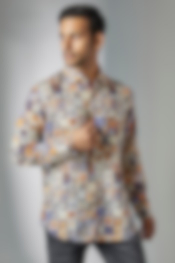 Multi-Colored Printed Shirt by Linen Bloom Men