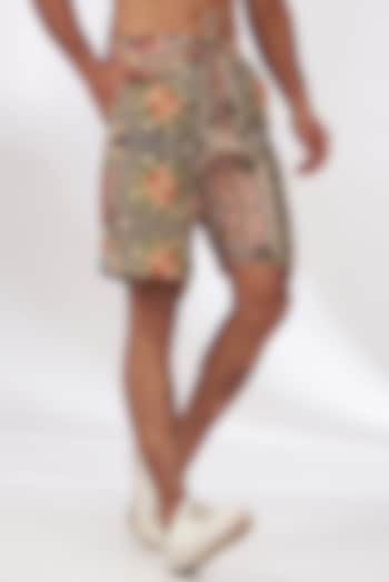 Multi-Colored Linen Twill Printed Shorts by Linen Bloom Men