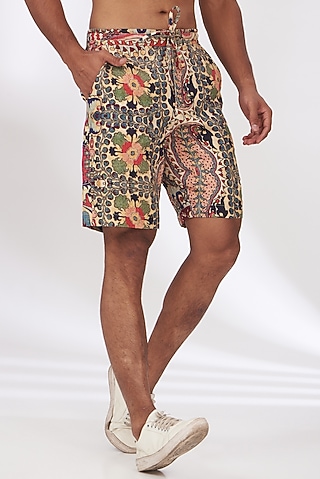 Multi-Colored Linen Twill Printed Shorts by Linen Bloom Men