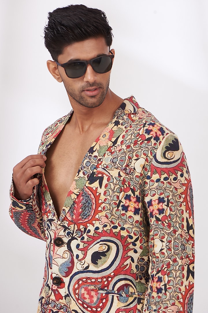 Multi-Colored Linen Twill Printed Blazer by Linen Bloom Men at Pernia's Pop Up Shop