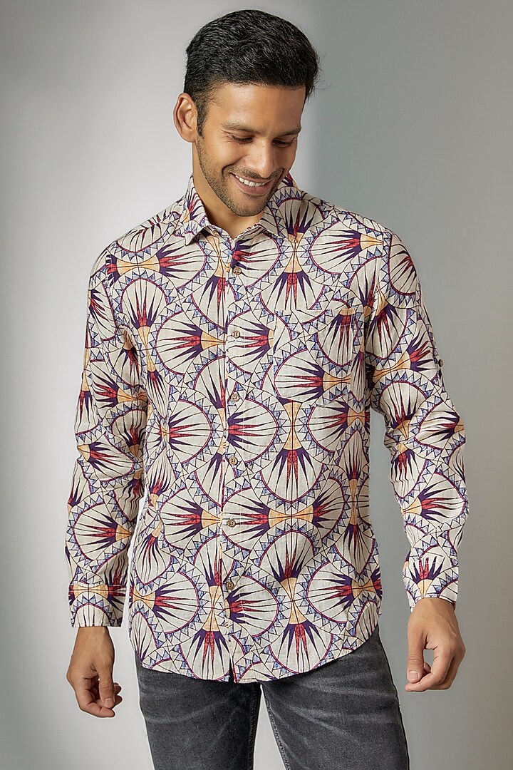 Multi-Colored Printed Shirt by Linen Bloom Men