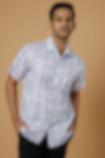 White Linen Digital Printed Shirt by Linen Bloom Men