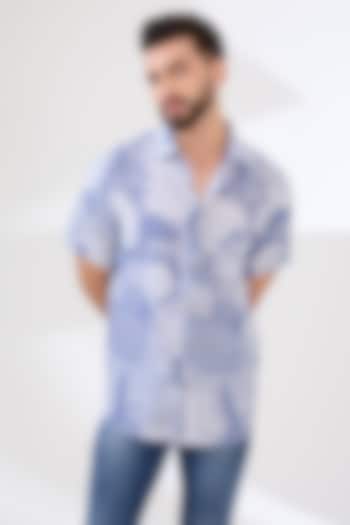 Blue Linen Digital Printed Shirt by Linen Bloom Men