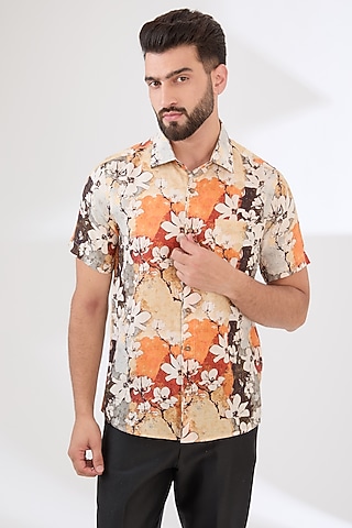Multi-Colored Linen Digital Printed Shirt by Linen Bloom Men